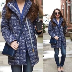 J. Crew Tweed City Coat Funnel Neck Peacoat Blue/Gray
